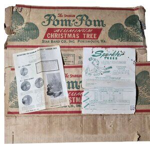 Vintage Sparkler Pom Pom Aluminum Christmas Tree 69 Branches Box Instructions